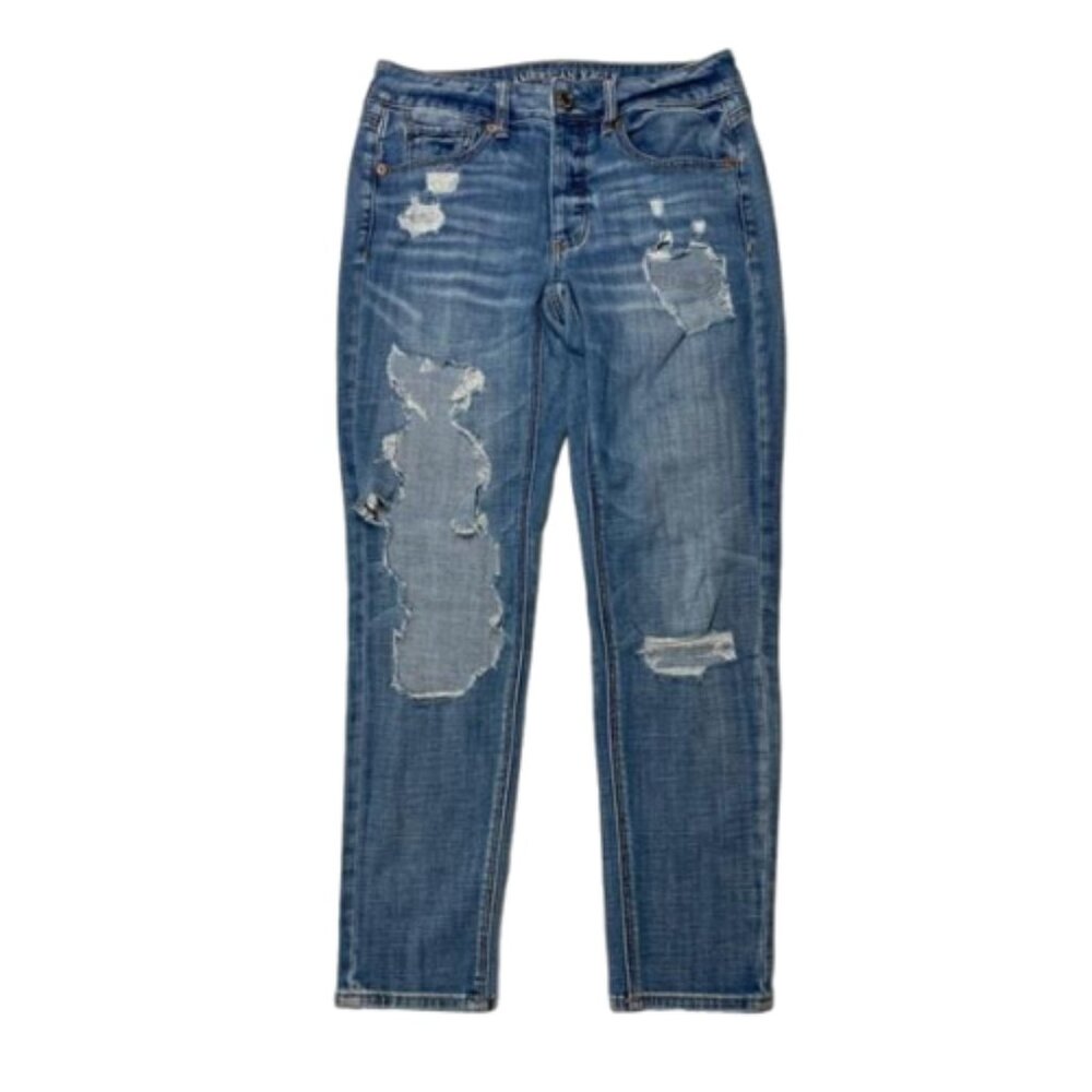 American Eagle Tomgirl Destroyed Ripped Medium Wash Jeans Size 2 Short #1477